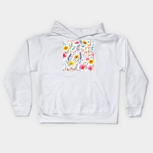 Watercolor Assorted Wildflowers Pattern 2 Kids Hoodie